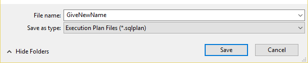 Original native Save As controls showing Execution Plan Files sqlplan format