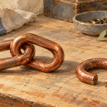Two linked copper loops beside a separate opened loop