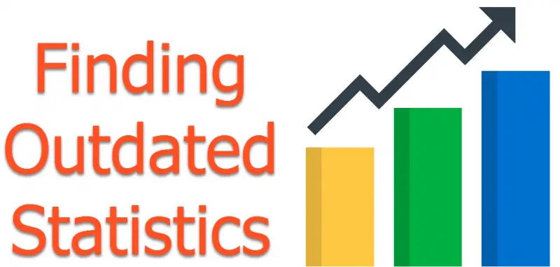 Title card: Finding Outdated Statistics, with a rising bar chart and arrow icon