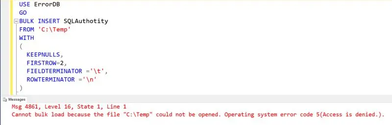 Cannot bulk load because the file could not be opened.