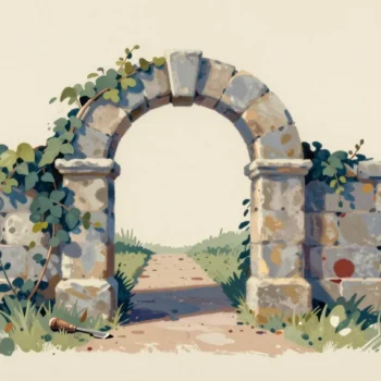 An intact stone arch with a keystone supporting the structure