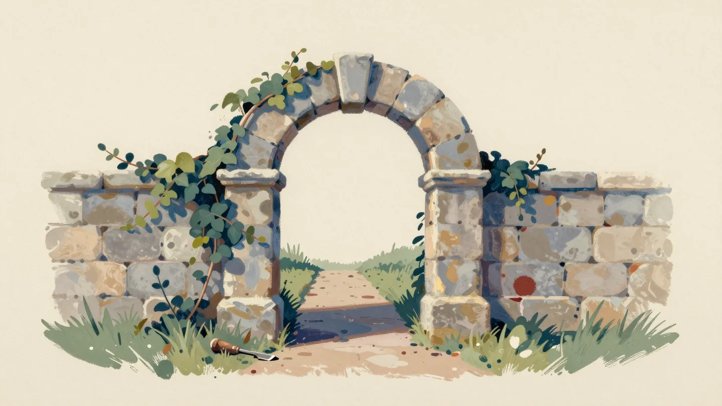 An intact stone arch with a keystone supporting the structure