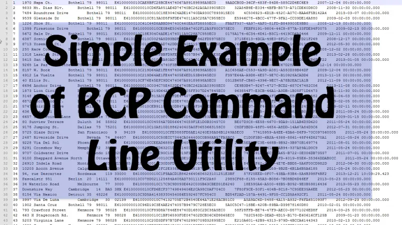 Title card: Simple Example of BCP Command Line Utility over exported address data in a text editor