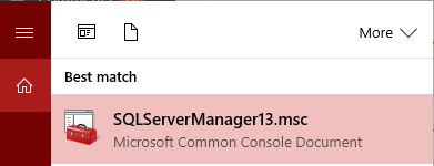 Original Windows search result identifies SQLServerManager13.msc as an MMC document
