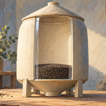 A grain bin has a small occupied layer and much more available capacity above it