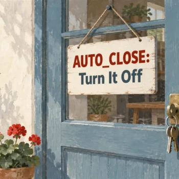 Illustrated cover: AUTO_CLOSE: Turn It Off