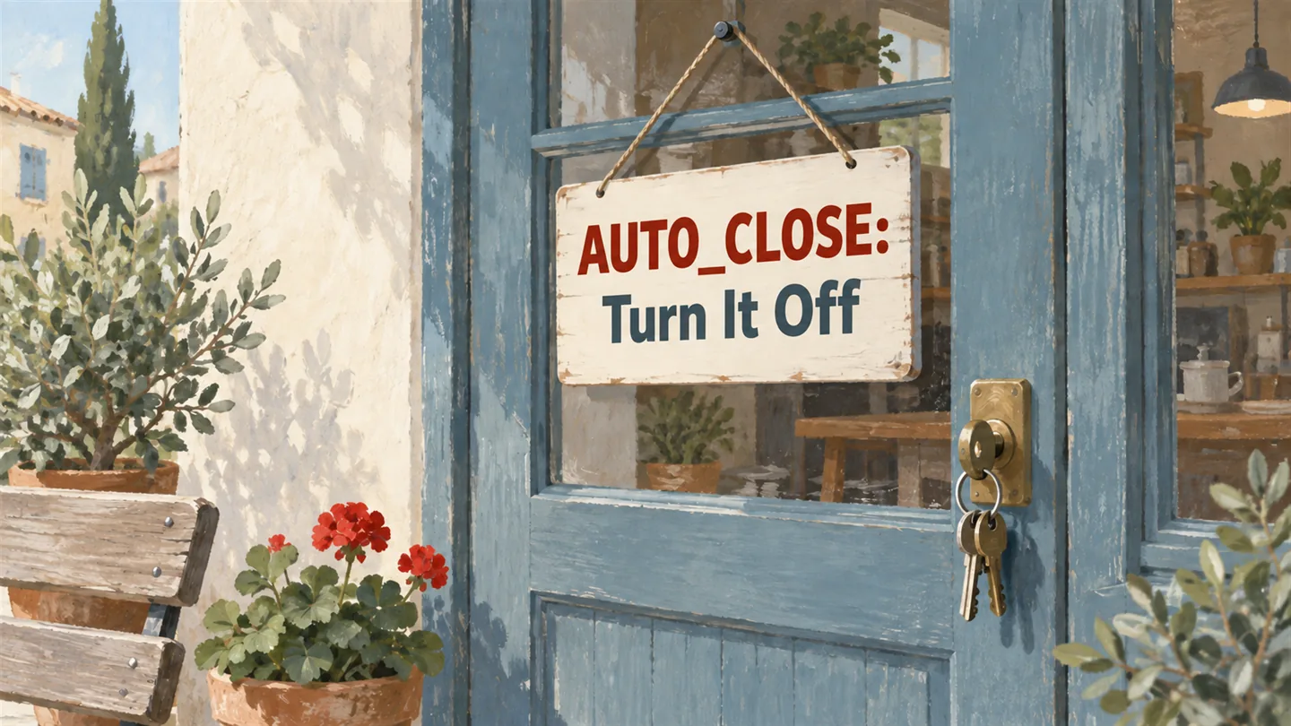 Illustrated cover: AUTO_CLOSE: Turn It Off