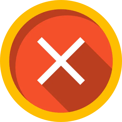 Error icon with red 'X' and yellow border.