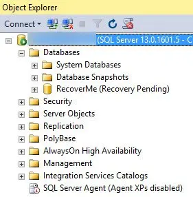 The SQL Server 2013 Object Explorer.