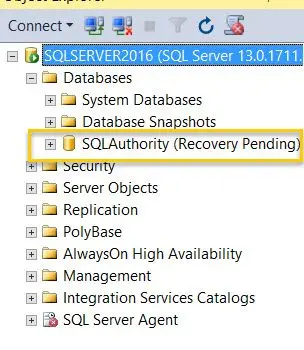 SQL Authority recovery pending.