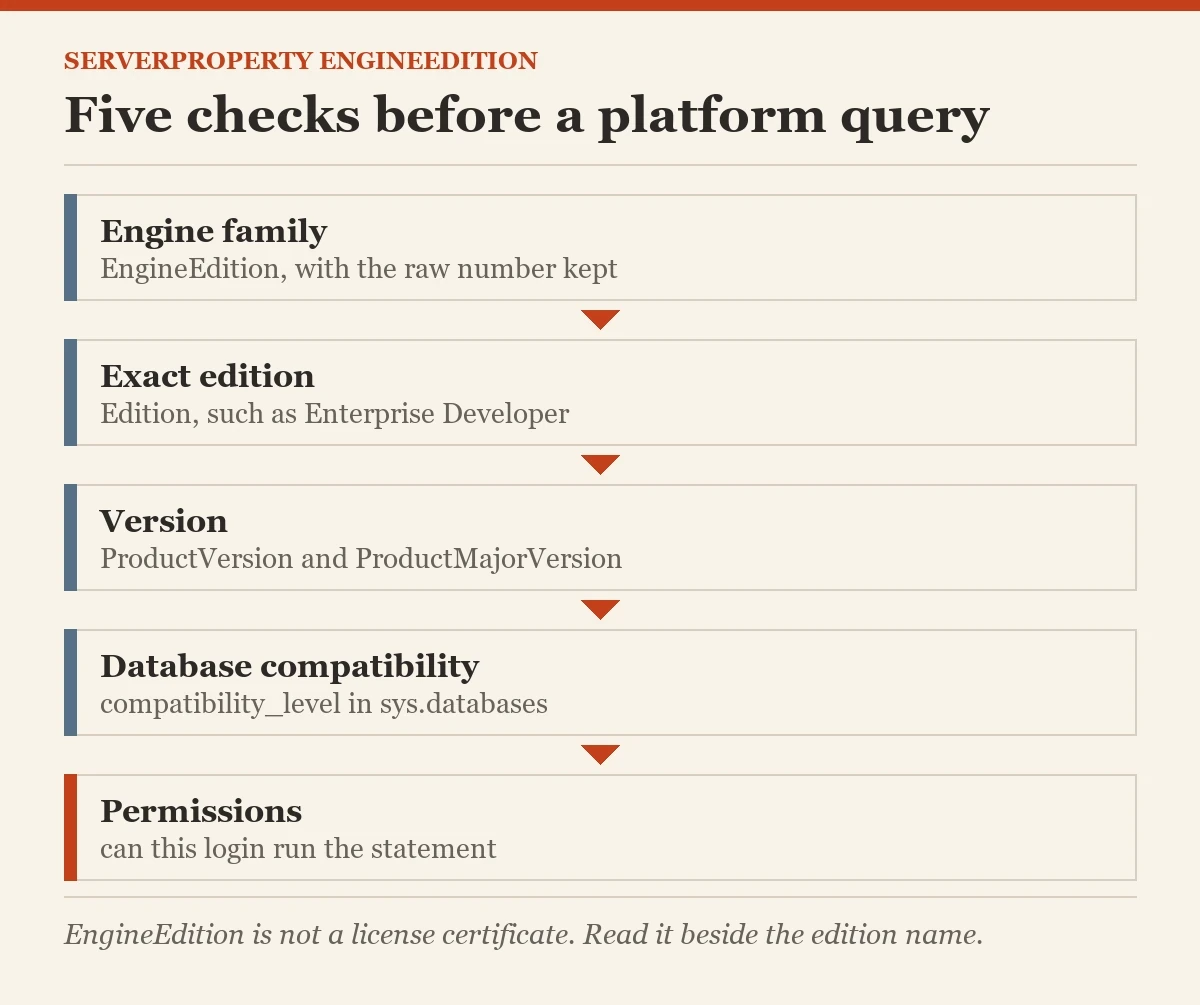 Five checks before a platform query: a diagram about the EngineEdition