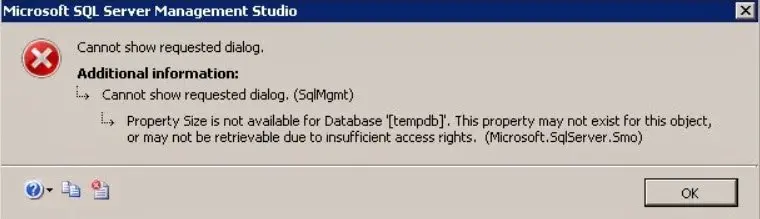 Cannot show SQL Management Studio dialog.