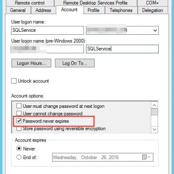 SQL server password never expires.