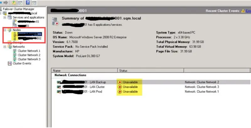 Cluster Network Unavailable In Fcm.