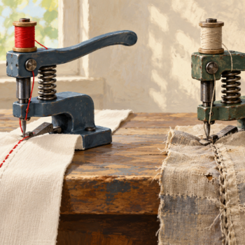 One sewing tool makes a new seam while another refreshes a worn seam