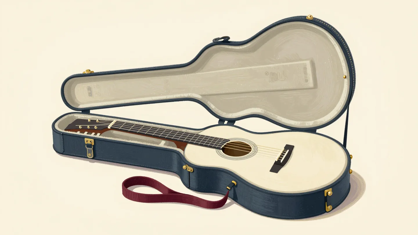 A guitar sitting too high in a case shaped for a slimmer guitar, the lid unable to close