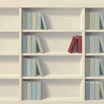 A bookcase with every shelf about two-thirds full, leaving space for new books, one being slipped into a gap.