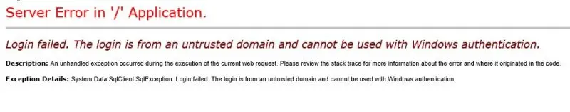 Login failed dialog box.