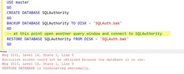 SQL SERVER - Msg 3101, Level 16 - Exclusive Access Could not be ...