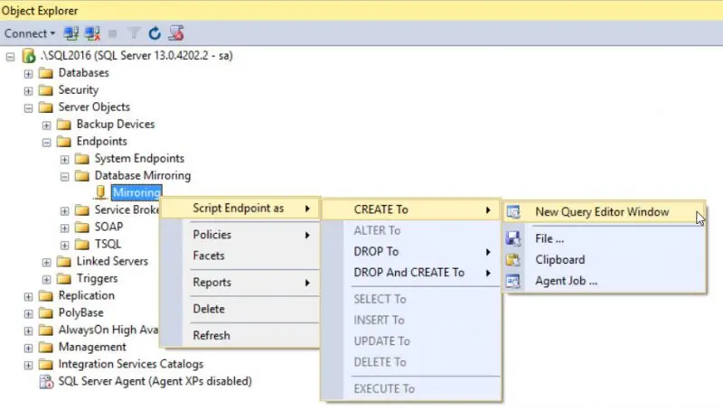 SQL Server database mirroring error.