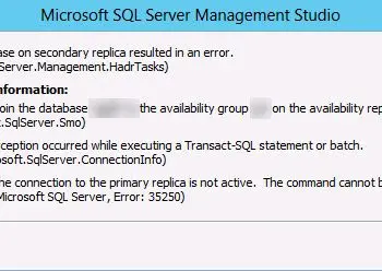 FIX: Msg 35250 error dialog in SQL Management Studio.