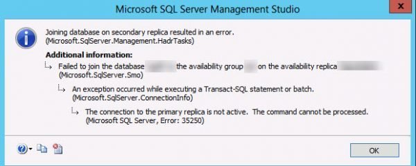 SQL SERVER - FIX: Msg 35250, Level 16, State 7 - The Connection to the ...