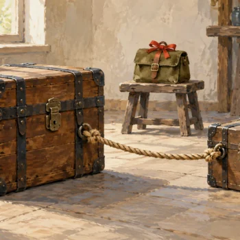 Two connected trunks remain linked while a separate satchel sits apart