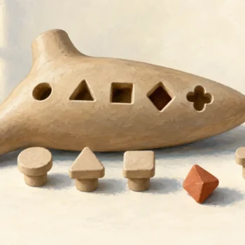 Clay ocarina openings beside their distinct matching plugs