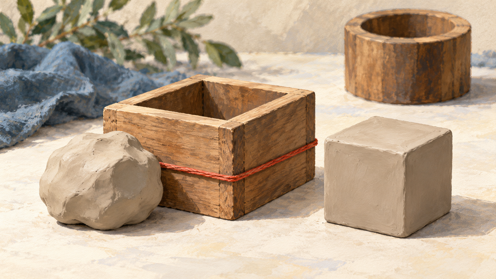 Shapeless clay takes the form of the selected square mold