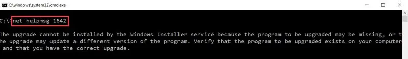 Upgrade error dialog.