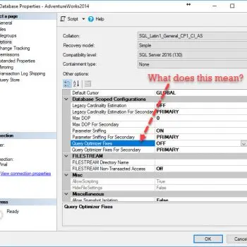SQL Server database scoped configuration window.