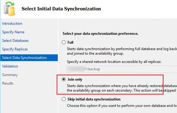 Select Initial Data Synchronization.