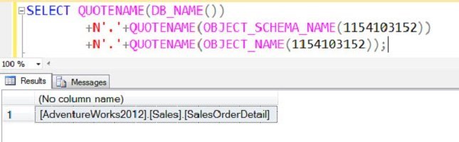 Original AdventureWorks2012 SSMS query and three-part name result