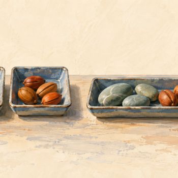 Two separate trays of objects presented together in one tray