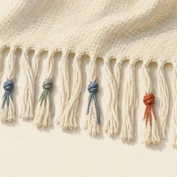 Scarf fringe with both tied and untied threads visible