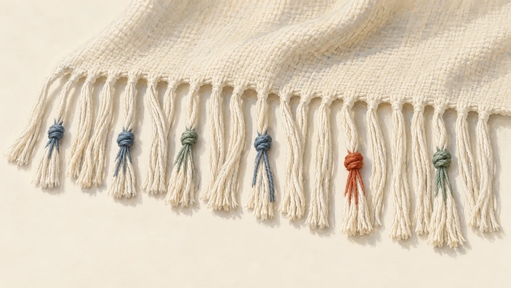 Scarf fringe with both tied and untied threads visible