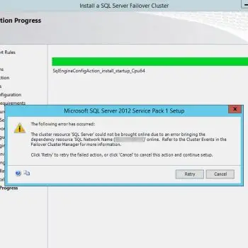 SQL server error dialog.