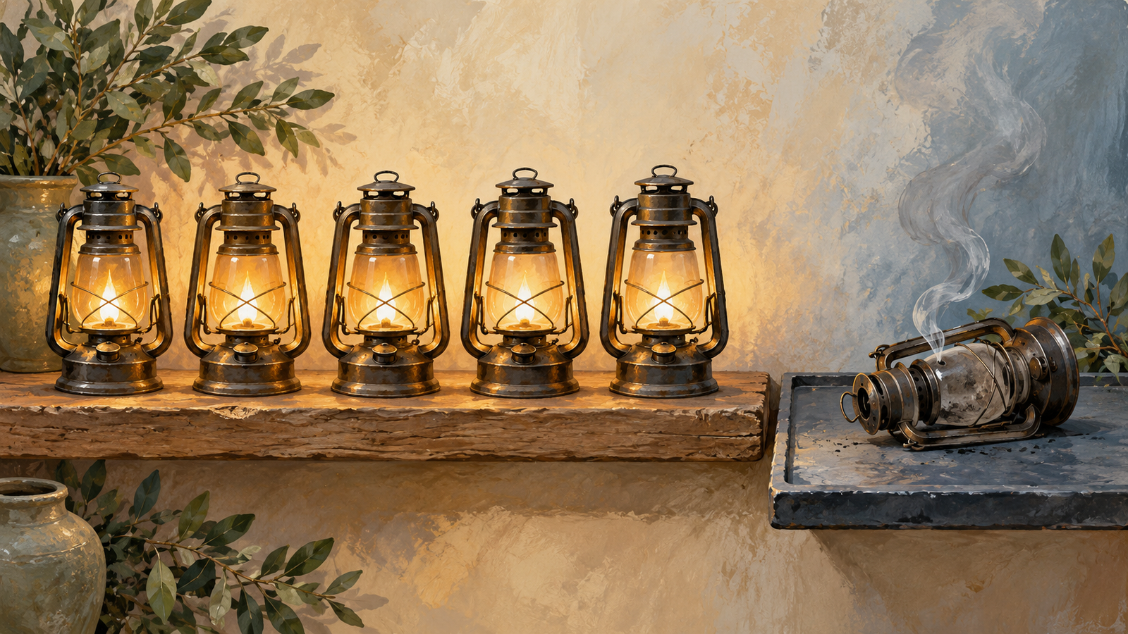 One smoking lantern is separated while the other session lanterns stay lit