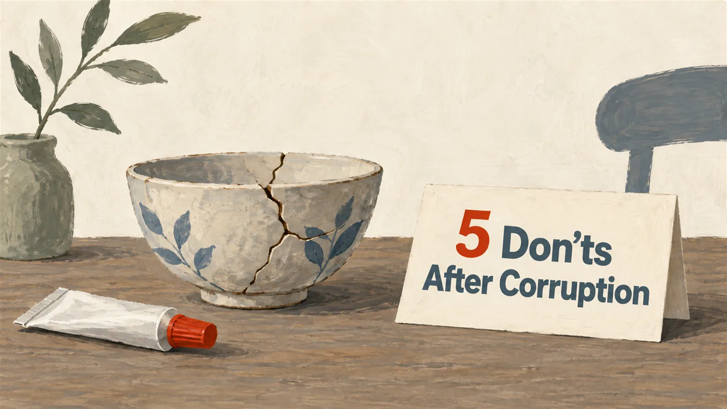 Illustrated cover: 5 Don'ts After Corruption