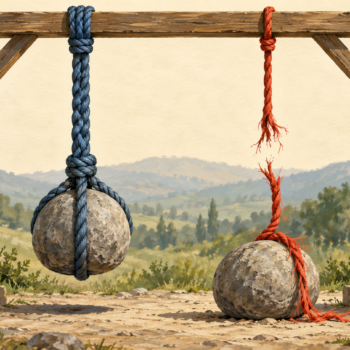A strong rope holds its weight while a weak rope has broken under the same test