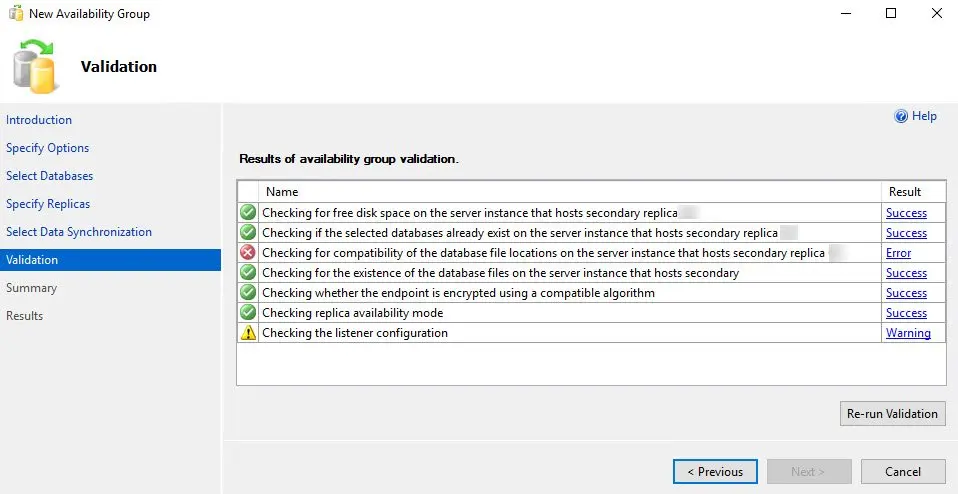 SQL Server Availability Group validation.
