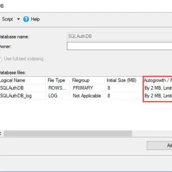 Set autogrowth to maxsize in sql server database.