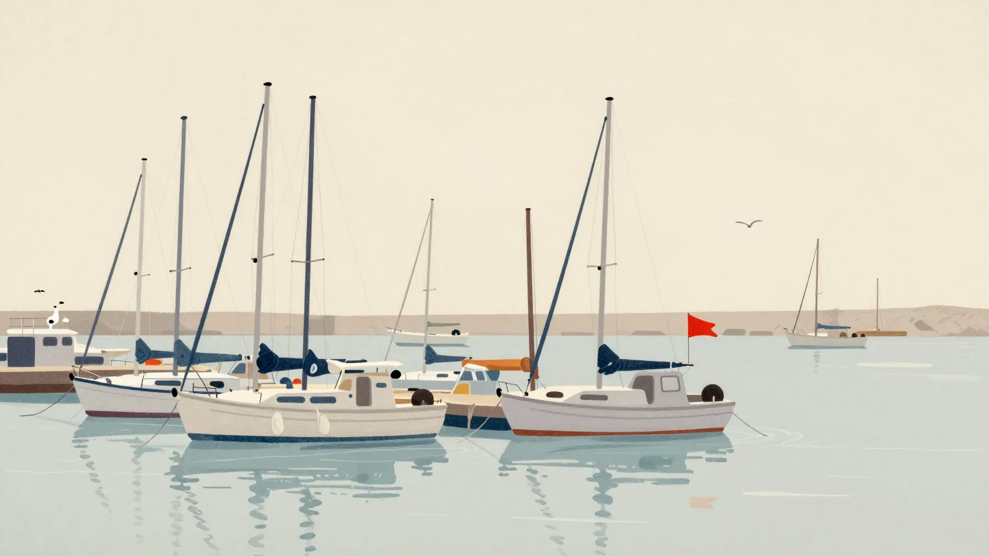 One marked boat is identifiable among several moored boats