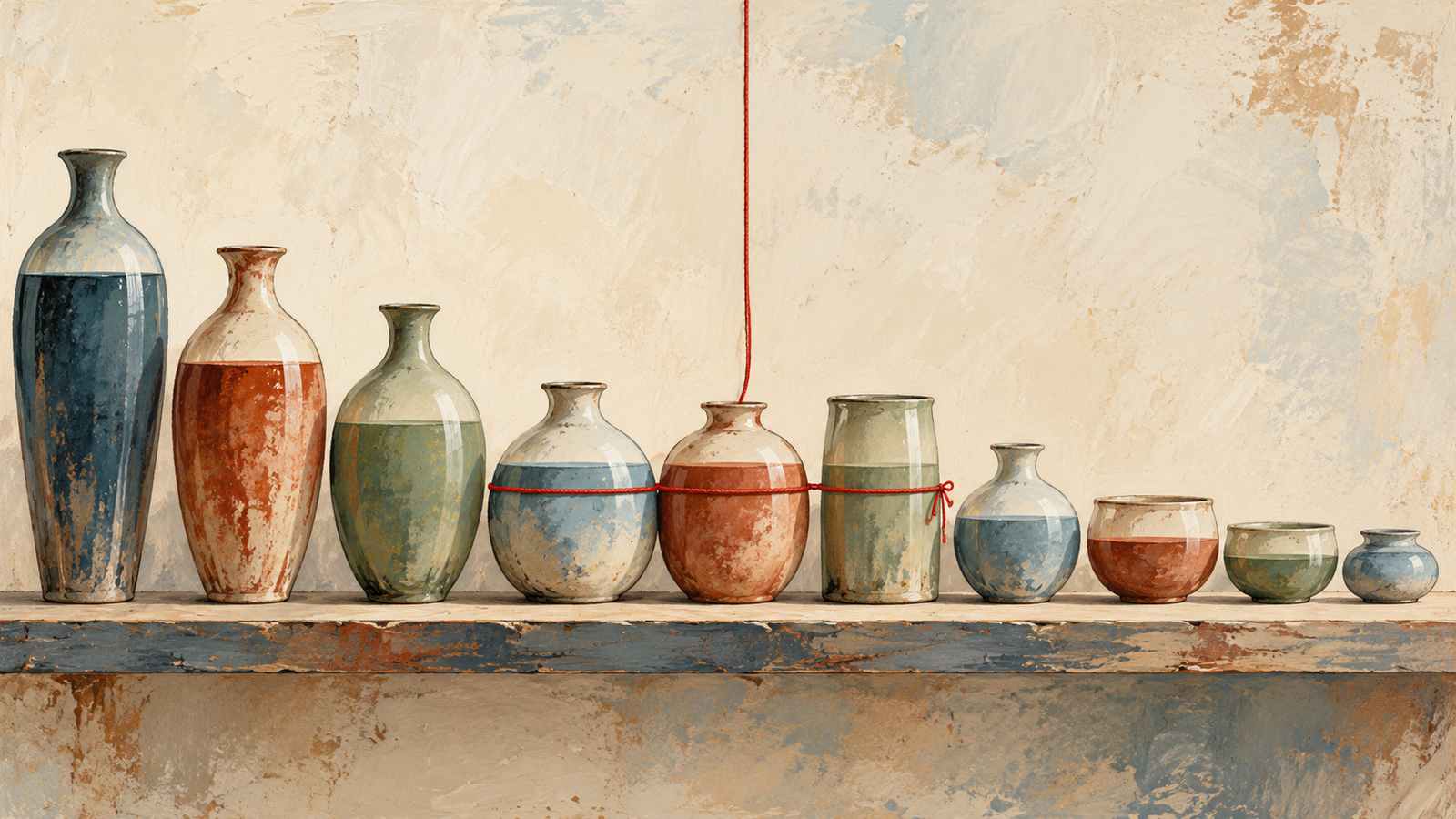 A row of vessels with equal fill heights grouped across a selection boundary