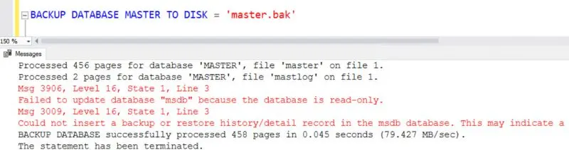 Backup database to disk error.