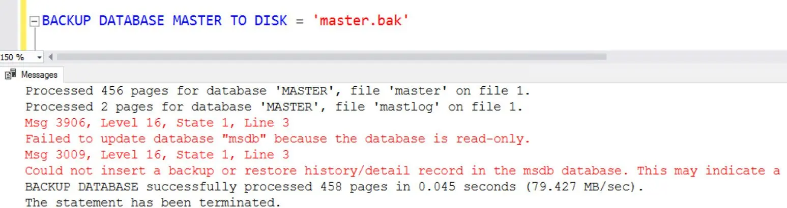 Backup database to disk error.
