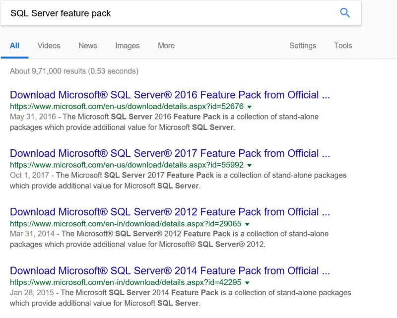SQL Server feature pack.