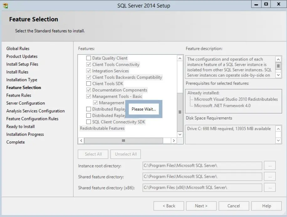 SQL Server 2014 Setup Feature Selection.