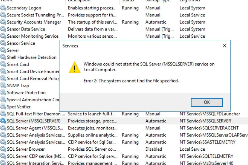 Windows could not start the SQL Server error.