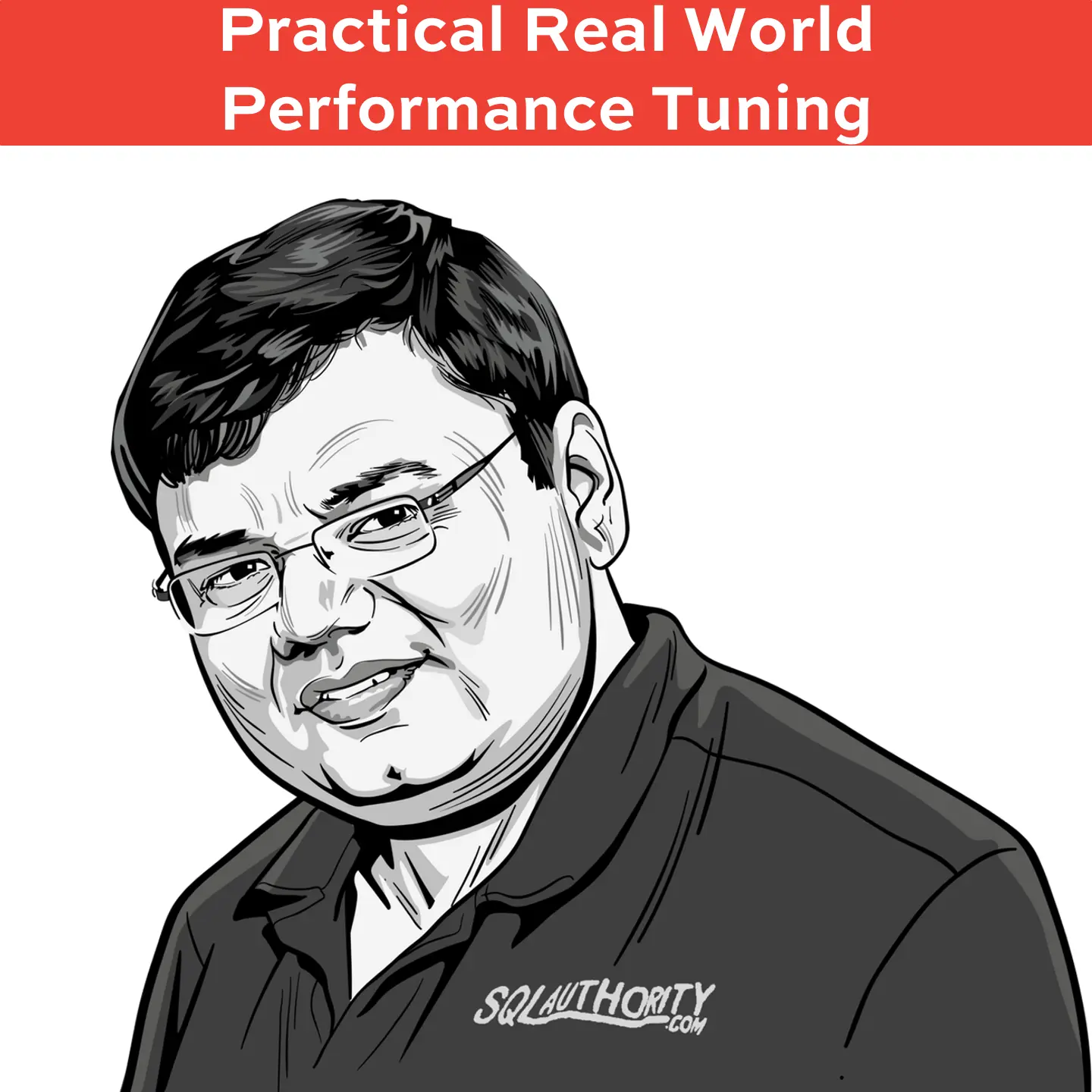 Man in glasses wearing black SQL Authority shirt.